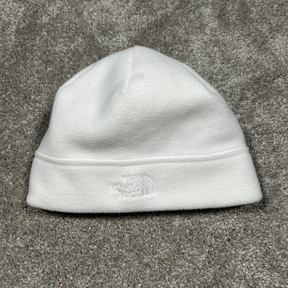 The North Face White Fleece Beanie Unisex Large Winter Hat KF941604 Made in USA